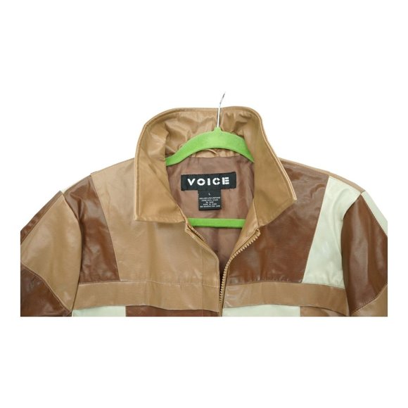 Vintage Voice Patchwork Jacket Brown-Multi RN40531 Women's Polyurethane/Nylon - Picture 4 of 7